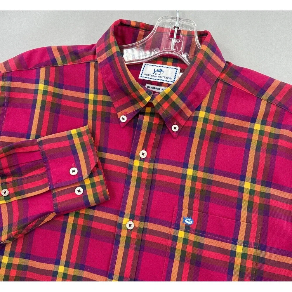 Southern Tide Shirt Mens Medium Red Plaid Button Down Soft Twill Classic‎ Preppy